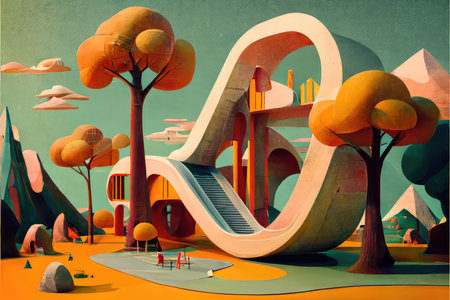 Flat design of futuristic playground. Generative AI designの素材