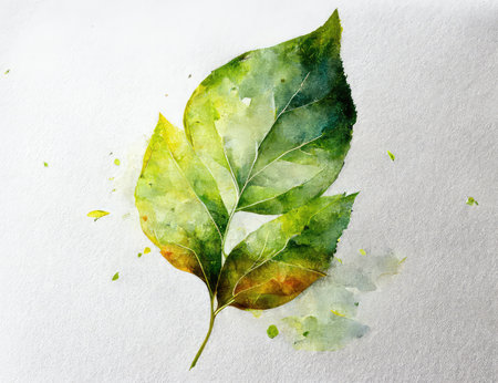 Green spring leaf drawn in watercolor style. Generative AI designの素材