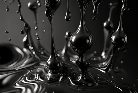 Black oil liquid - drops and splashes, abstract background. Generative AI designの素材