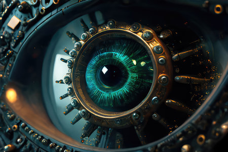 Big hi-tech futuristic eye. Generative AI drawingの素材