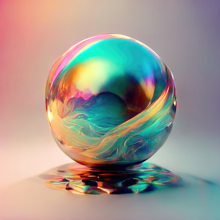 Holographic liquid glossy 3d sphere abstract background. Generative AI designの素材