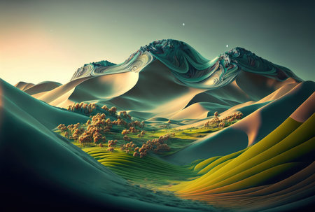 Abstract summer landscape, silk material style.. Generative AI designの素材