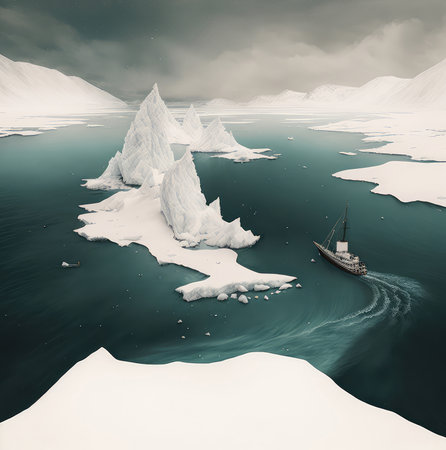 Ship in the winter snowy sea. Generative AI designの素材