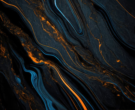 Abstract black blue orange grunge marble texture background. Generative AI designの素材