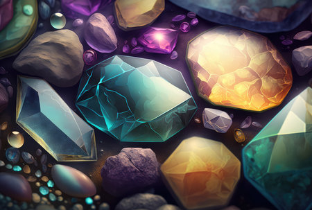Cartoon crystal gemstones. Generative AI drawingの素材