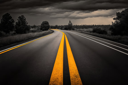 Asphalt empty high way and gray rural landscape. Generative AI designの素材