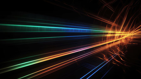 Colorful neon laser lines abstract background. Generative AI designの素材
