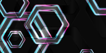 Blue and purple glossy hexagons abstract geometric concept background. vector design