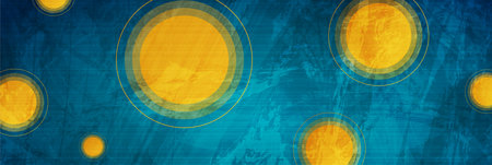 Bright orange circles on blue abstract grunge background. vector geometric designのイラスト素材