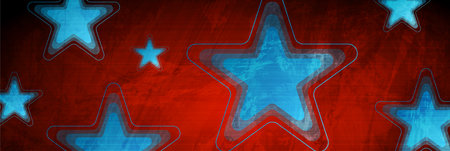 Bright blue stars on red abstract grunge background. vector geometric designのイラスト素材
