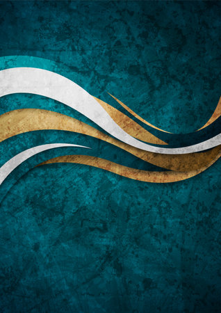 Dark blue and brown abstract grunge corporate material wavy background. vector flyer designのイラスト素材