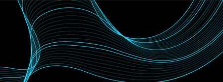 Bright blue curved wavy lines abstract elegant background. Vector banner designのイラスト素材