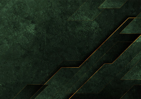 Dark green and golden grunge tech abstract background. Geometric vector design