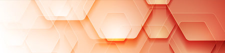 Orange geometric tech background with glossy hexagons. vector banner designのイラスト素材
