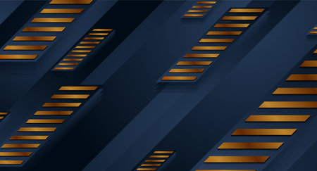 Dark blue and golden abstract tech geometric background. vector designのイラスト素材