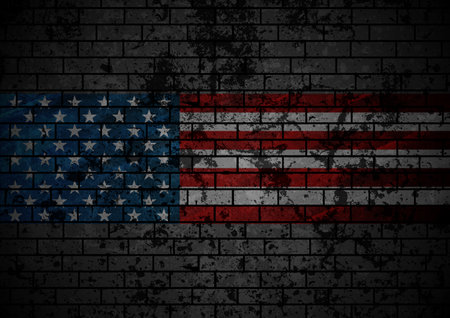 Grunge concept USA flag on black brick wall background. vector designのイラスト素材