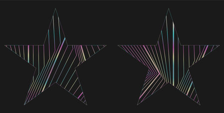 Stars with curved refracted holographic lines abstract design. vector backgroundのイラスト素材