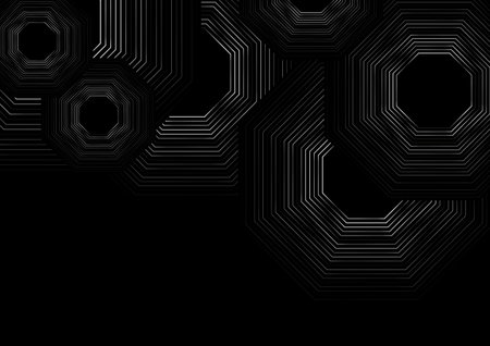 Gray metallic minimal linear octagons abstract futuristic tech background. Vector digital art designのイラスト素材