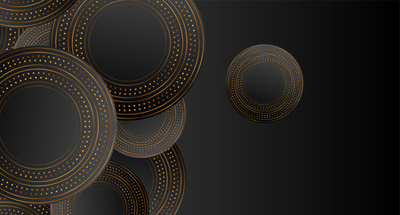 Black and golden linear circles abstract geometric background. retro vector designのイラスト素材