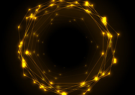Glowing orange neon circular connection lines tech abstract background. vector designのイラスト素材