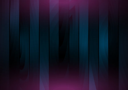 Dark blue wooden wall with purple neon illumination abstract background. vector retro designのイラスト素材