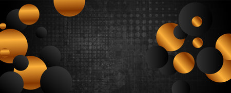 Dark grunge background with black and golden circles. vector retro banner designのイラスト素材