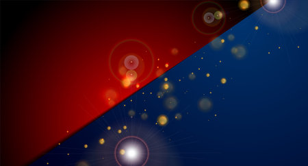 Abstract red and blue background with golden bokeh lights. vector corporate retro designのイラスト素材