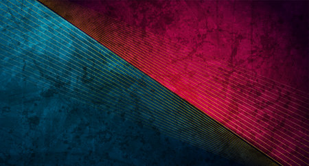Contrast blue purple grunge texture background with abstract golden lines. retro vector designのイラスト素材