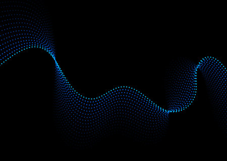 Sci-fi abstract blue background with dotted curved wavy lines. Technology futuristic vector designのイラスト素材