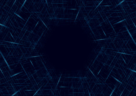 Blue minimal glowing lines abstract futuristic dark tech background. vector hexagon shape designのイラスト素材