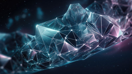 Shiny sparkling low poly hi-tech crystal abstract background. Generative AI designの素材