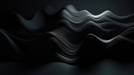 Black minimal waves abstract background. Generative AI designの素材