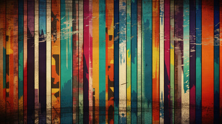 Multicolored stripes geometric grunge wall background. Generative AI designの素材