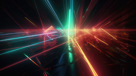 Red and blue laser neon lines abstract background. Generative AI designの素材