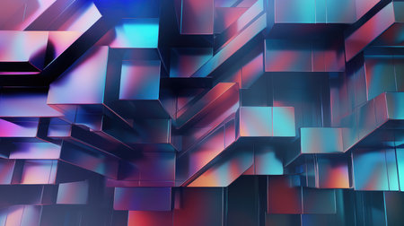 Holographic geometric glossy shapes abstract background. Generative AI designの素材