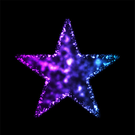 Blue purple neon glowing star abstract background. Vector retro shiny graphic designのイラスト素材
