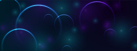 Blue ultraviolet neon glowing rings abstract tech background. Futuristic vector banner designのイラスト素材