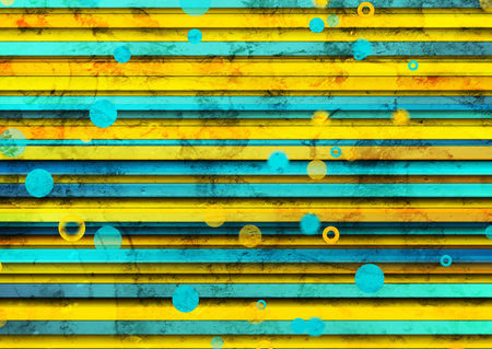 Bright blue yellow grunge tech background with stripes and circles. Geometry vector designのイラスト素材