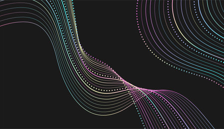 Holographic wavy dotted lines abstract futuristic background. Art deco tech ornament vector designのイラスト素材