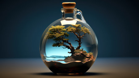 Bansai tree in glass jug. Generative AI imageの素材