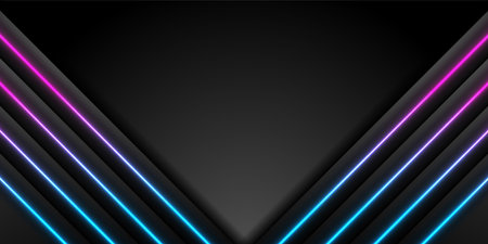 Black abstract striped background with blue ultraviolet neon lines. Futuristic vector designのイラスト素材