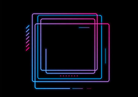 Bright blue purple neon square frame abstract background. Vector technology designのイラスト素材