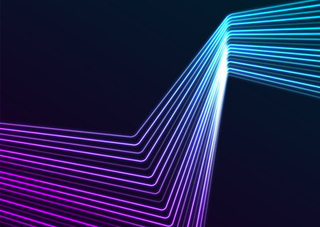 Blue ultraviolet neon curved lines abstract futuristic geometric background. Vector graphic art designのイラスト素材