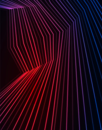Red blue neon curved lines abstract futuristic geometric background. Vector graphic art flyer designのイラスト素材