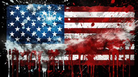 USA colors, stripes and stars abstract grunge design. Independence Day modern background. Concept American flag. Generative AI designの素材