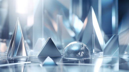 Blue glass geometric shapes abstract background. Generative AI designの素材