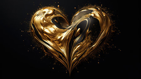 Liquid gold in the form of heart shape abstract background. Valentines Day greeting card. Generative AI designの素材
