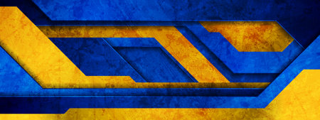 Blue orange grunge tech geometric banner. Abstract vector backgroundのイラスト素材