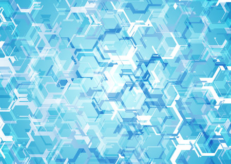 Bright blue white abstract tech hexagonal geometrical background. Vector designのイラスト素材