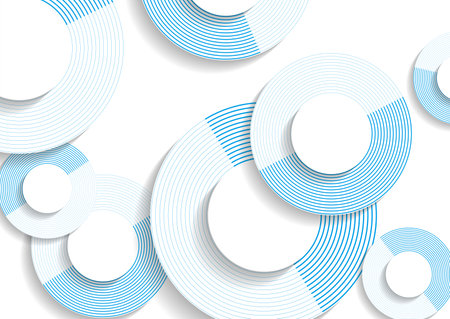 Blue white linear circles geometric abstract tech background. Minimal vector designのイラスト素材